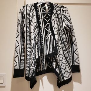 Black and White Warm Open Front Sweater